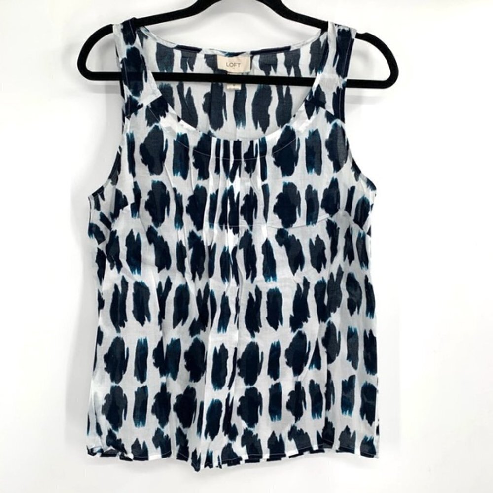 LOFT Tank Blouse Blue Dot Abstract Print Cotton M